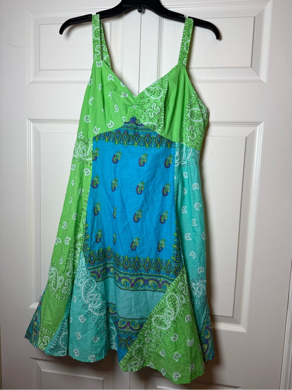 Peppermint Bay green and blue paisley bandana patchwork sundress